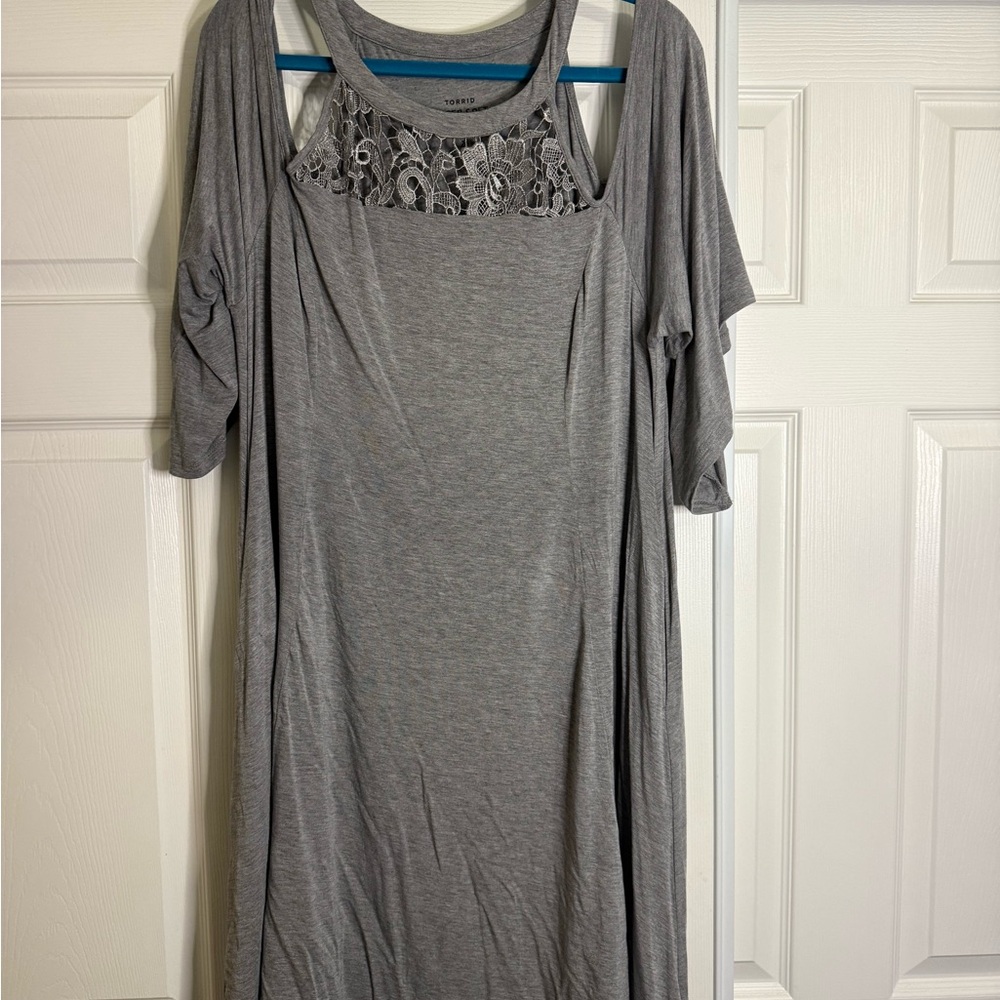torrid Gray Crochet Lace Yoke Knit Top